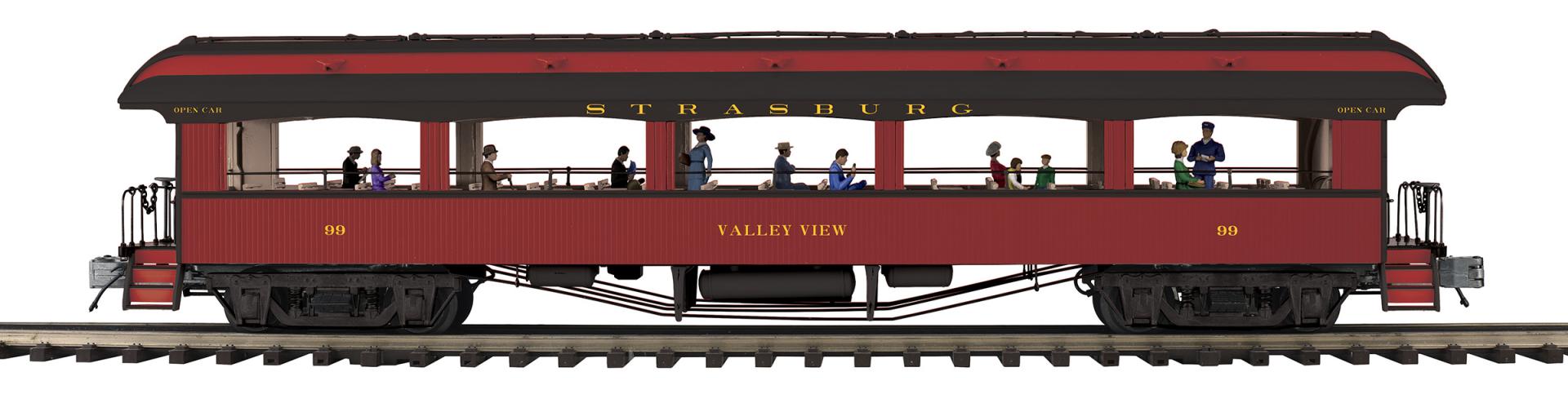 MTH 22-62197 - 64’ Open Air Woodsided Coach Car "Strasburg" #99 Valley View (2-Rail)