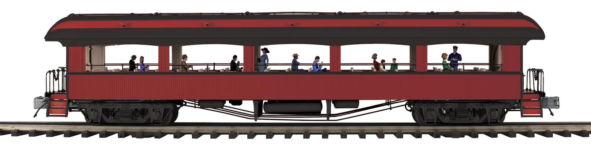 MTH 20-62199 - Premier - 64’ Open Air Woodsided Coach Car "Unlettered" (Red)