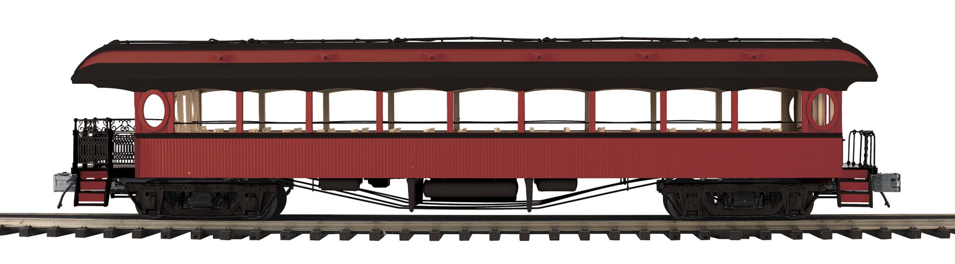 MTH 20-62200 - Premier - 64’ Open Air Woodsided Observation Car "Unlettered" (Red)
