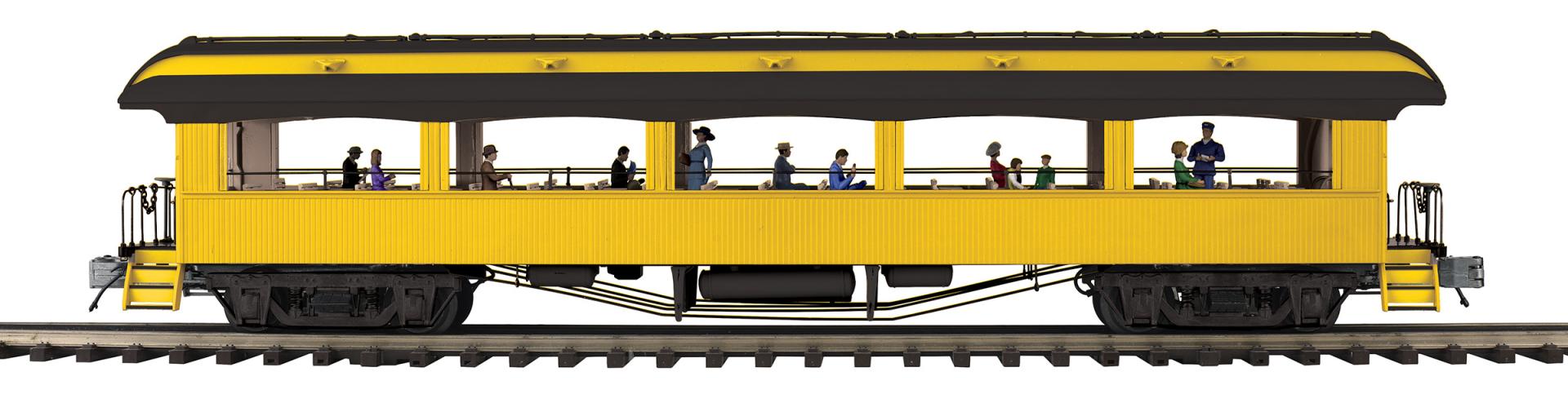 MTH 20-62201 - Premier - 64’ Open Air Woodsided Coach Car "Unlettered" (Yellow)