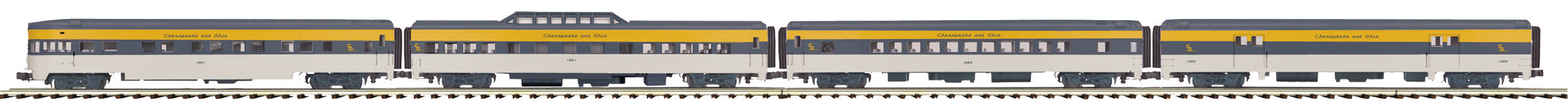 MTH 20-64033 Chesapeake & Ohio 4 Car 70' Streamlined Pass Set (Smooth)-Second hand-M4979