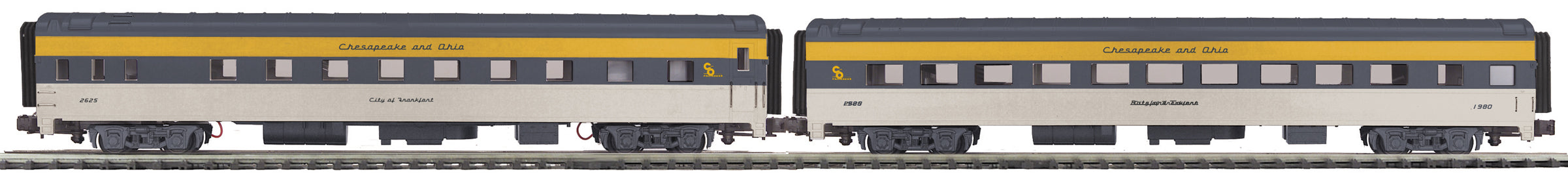 MTH 20-64034 & 20-64035 Chesapeake & Ohio 2 Car 70' Streamlined Sleeper/Diner Passenger Set- 4 Car Set-Second hand-M5214