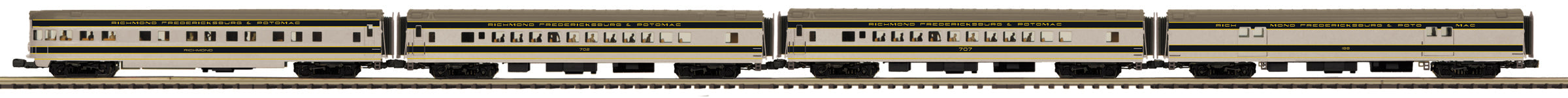 MTH 20-64058 & MTH 20-64059-70' Streamlined Pass Set "Richmond, Fredericksburg & Potomac" 6-Car Set Smooth Sided & RPO MTH 20-64062-Second hand-M4986