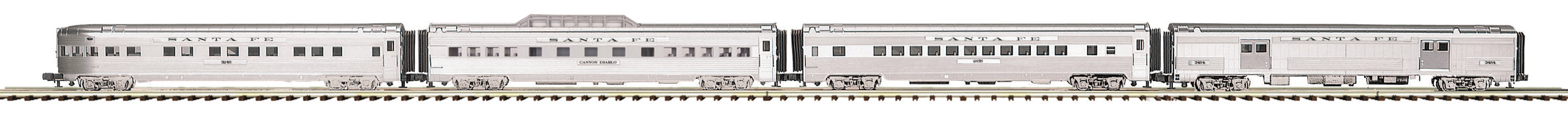 MTH 20-64242 - 70' Streamlined Passenger Car Set "Santa Fe" (4-Car) Ribbed Side / Plated