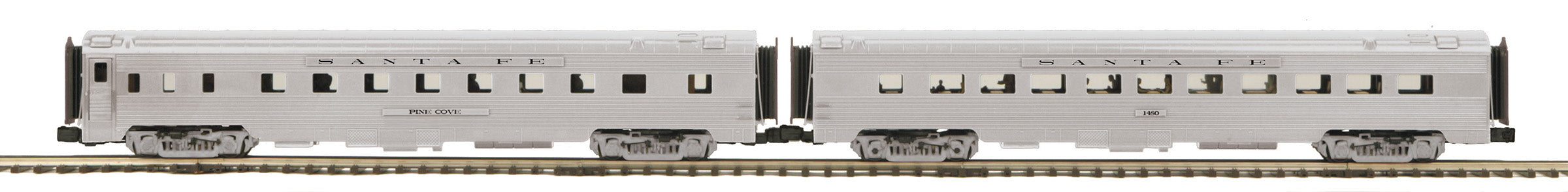 MTH 20-64243 - 70' Streamlined Passenger Car Set "Santa Fe" (2-Car) Ribbed Side / Plated