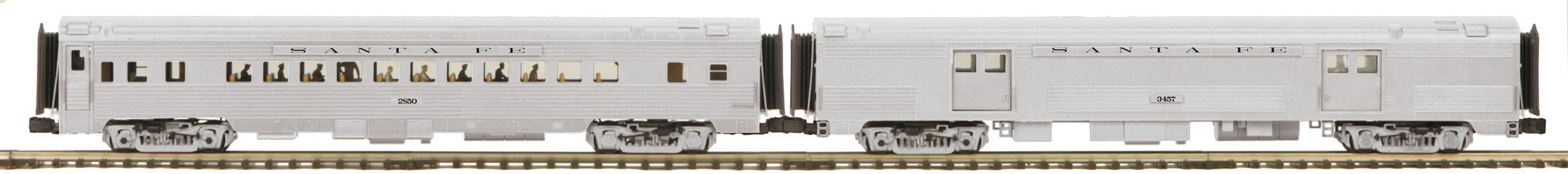 MTH 20-64245 - 70' Streamlined Passenger Car "Santa Fe" (2-Car) Ribbed Side / Plated