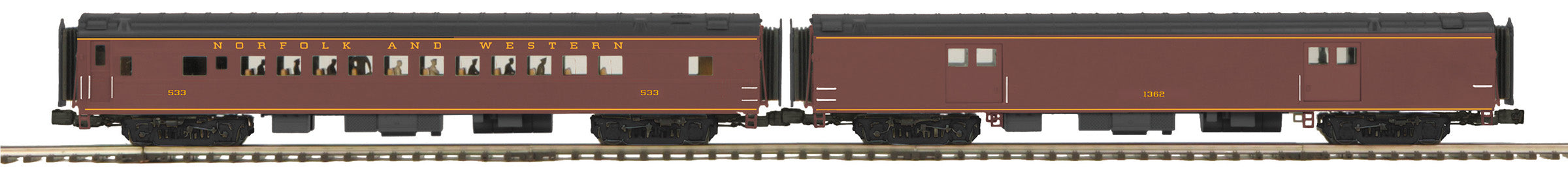 MTH 20-64266 - 70’ Streamlined Passenger Baggage/Coach Set "Norfolk & Western" (2-Car) Smooth Sided