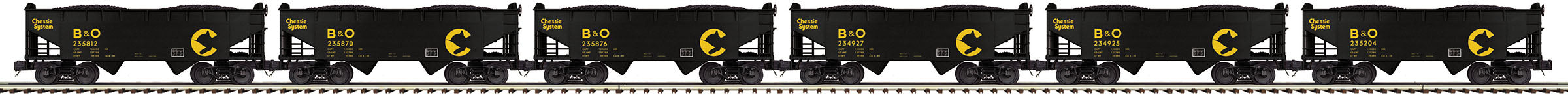 MTH 20-92195 Chessie 2-Bay Offset Hopper Car w/ Coal Load 6 Car Set-Second hand-M5236