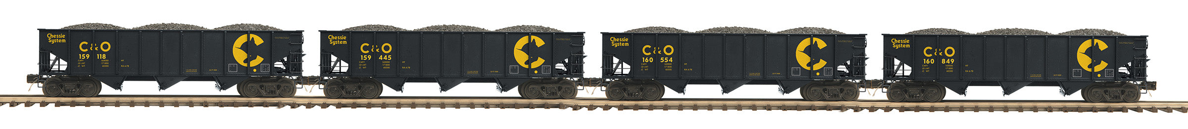 MTH 20-92359 - 70-ton 3-Bay Hopper Set "Chessie" (4-Car) Set 1