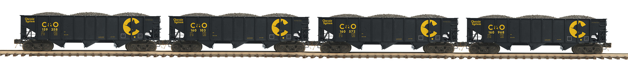 MTH 20-92360 - 70-ton 3-Bay Hopper Set "Chessie" (4-Car) Set 2