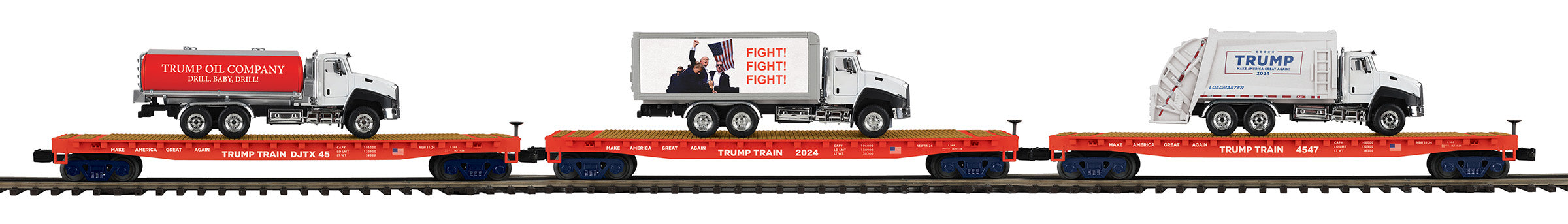 MTH 30-70150 - Flat Car "Donald J. Trump" w/ Truck Load Set (3-Car)