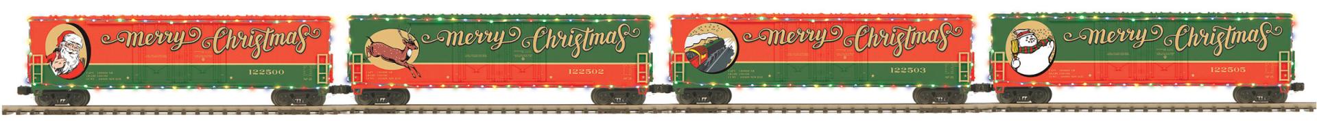 MTH 20-92452 - 50’ Dbl. Door Plugged Boxcar Set "Christmas" (4-Car)