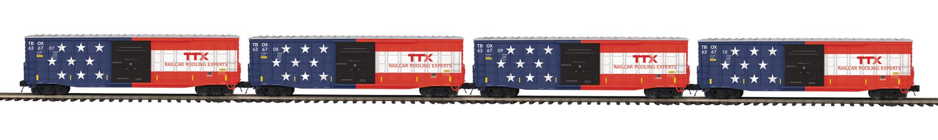 MTH 20-92464 - Premier - 50’ Waffle Box Car "TTX" (4-Car)