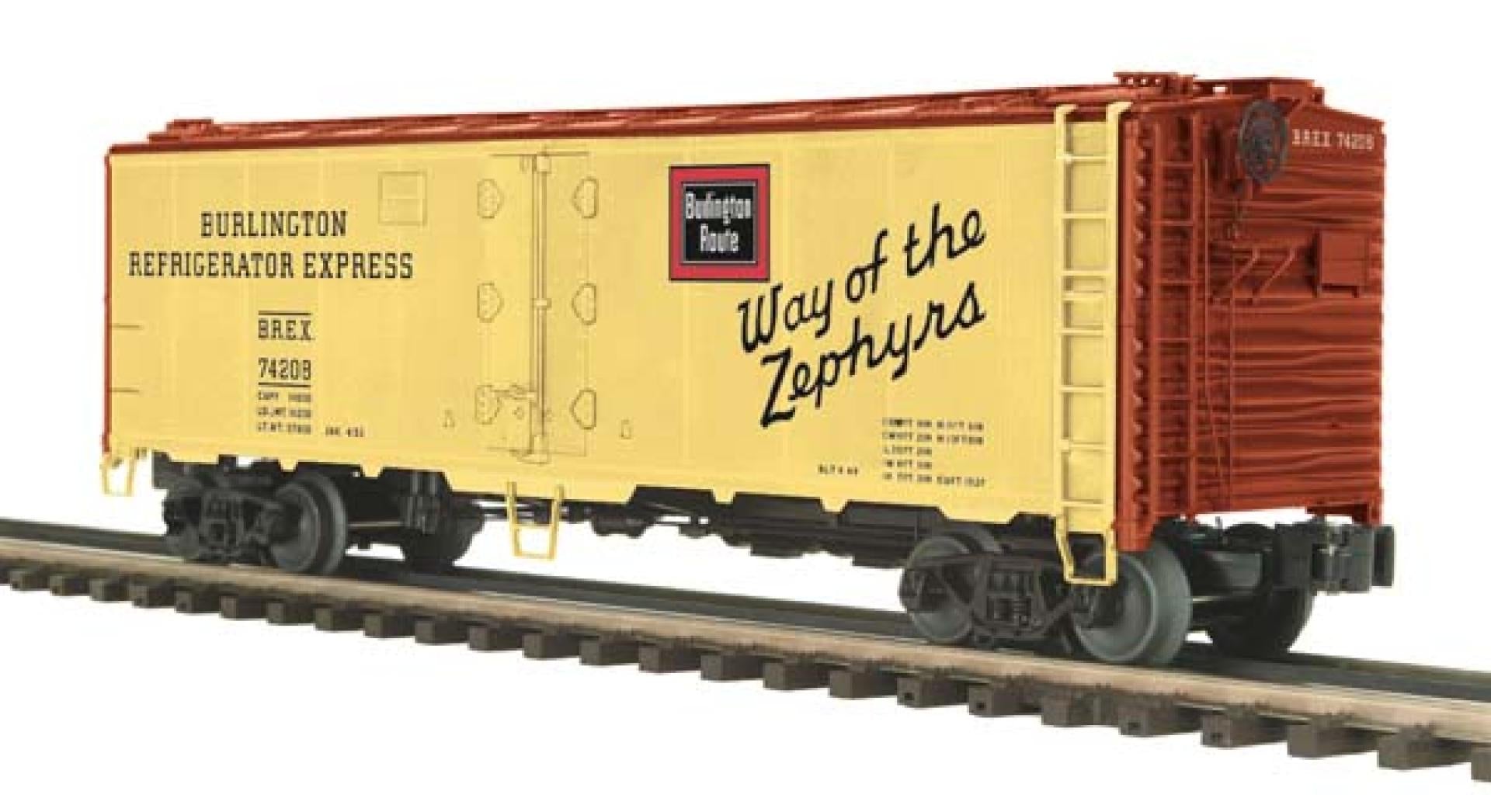 MTH 20-948CBQ - 40’ Steel Sided Reefer Car "Burlington" - 4 Road Numbers