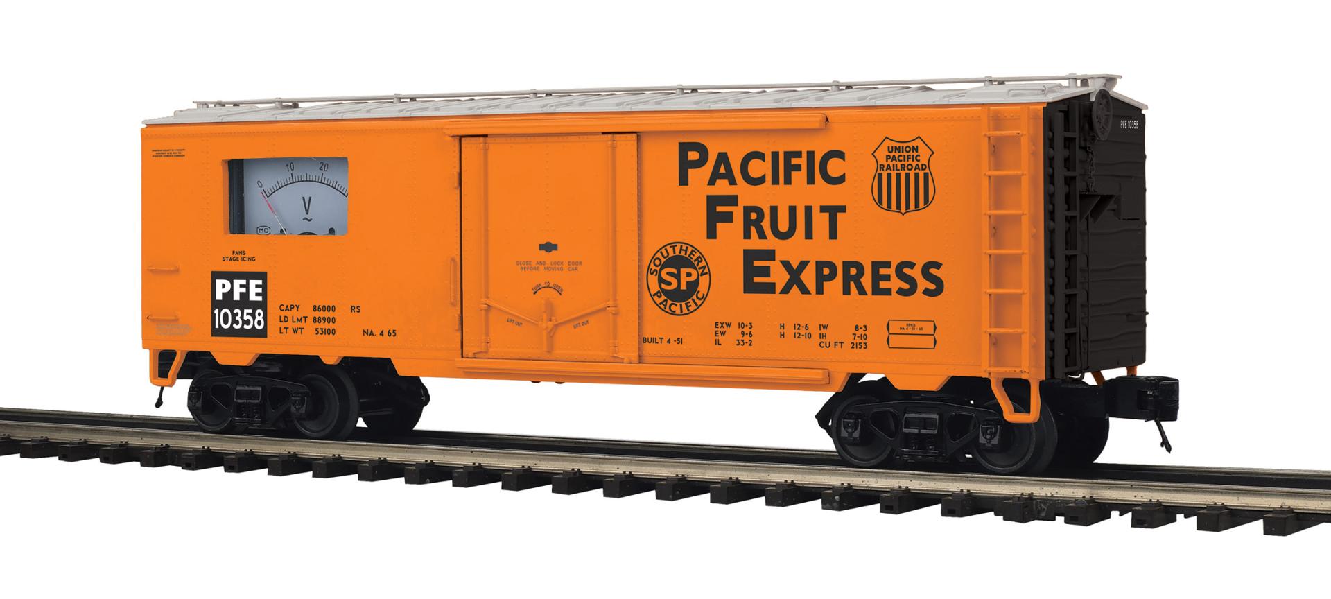 MTH 20-94880 - Premier - 40’ Steel Sided Reefer Power Meter Car "Pacific Fruit Express"