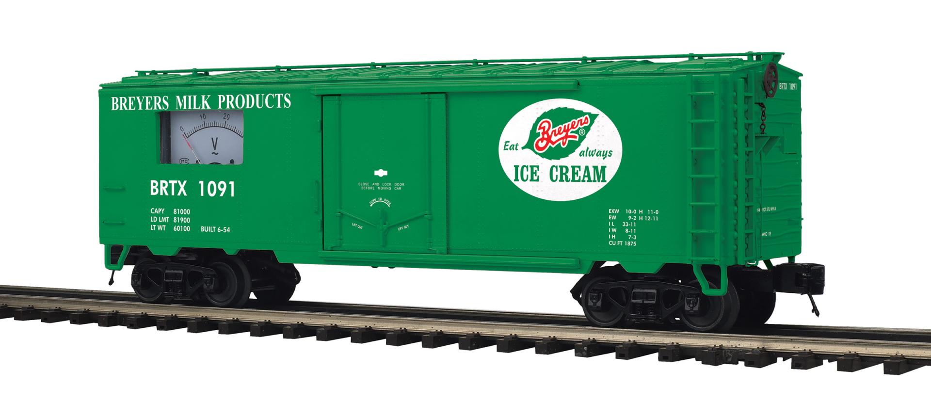 MTH 20-94882 - Premier - 40’ Steel Sided Reefer Power Meter Car "Breyers Ice Cream"