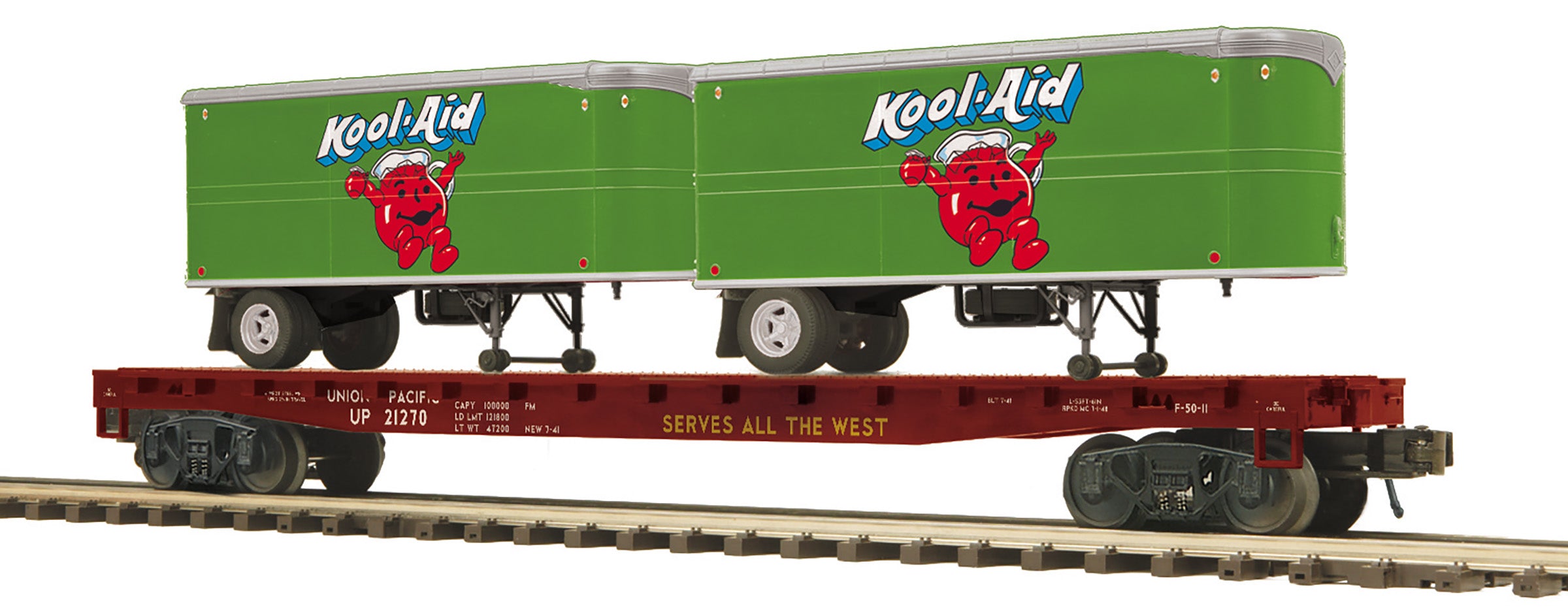 MTH 20-95715 - Flat Car "Union Pacific" w/ (2) PUP Trailers (Kool Aid)