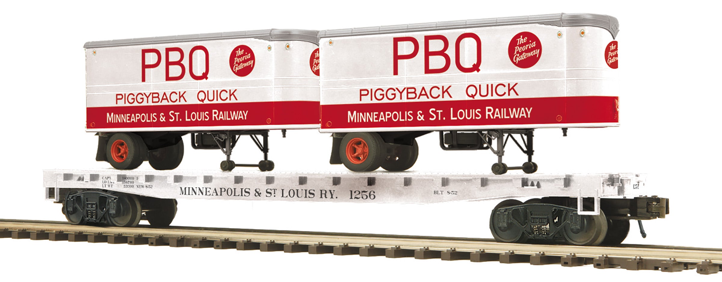 MTH 20-95735 - Flat Car "Minneapolis & St Louis" #1256 w/ (2) PUP Trailers