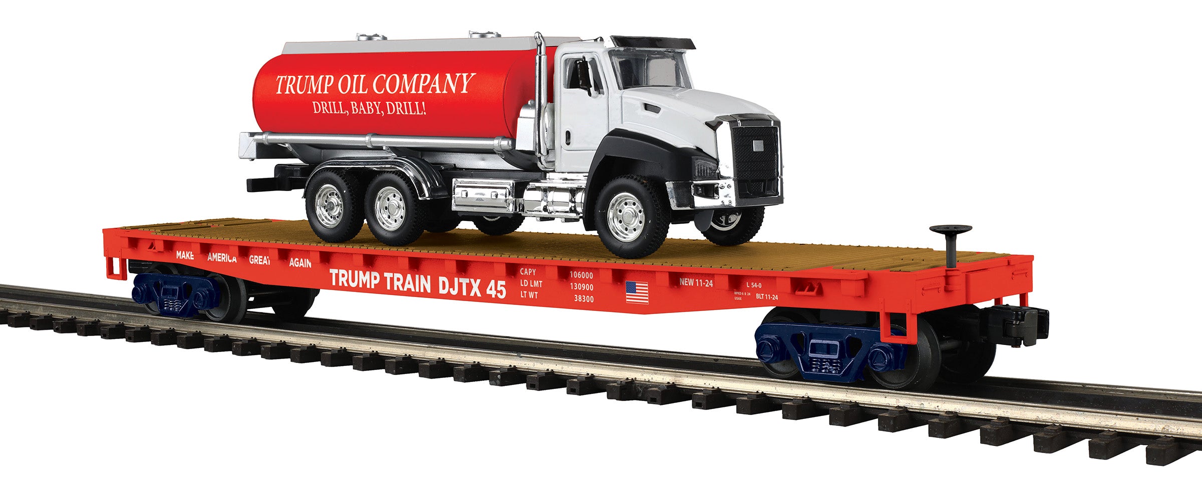 MTH 20-95804 - Flat Car "Donald J. Trump" #DJTX 45 w/ Tanker Truck