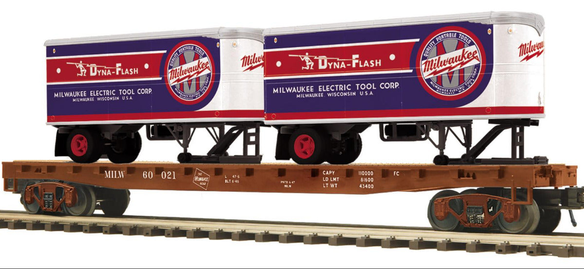 MTH 20-95908 - Premier - Flat Car "Milwaukee Road" w/ (2) PUP Trailers
