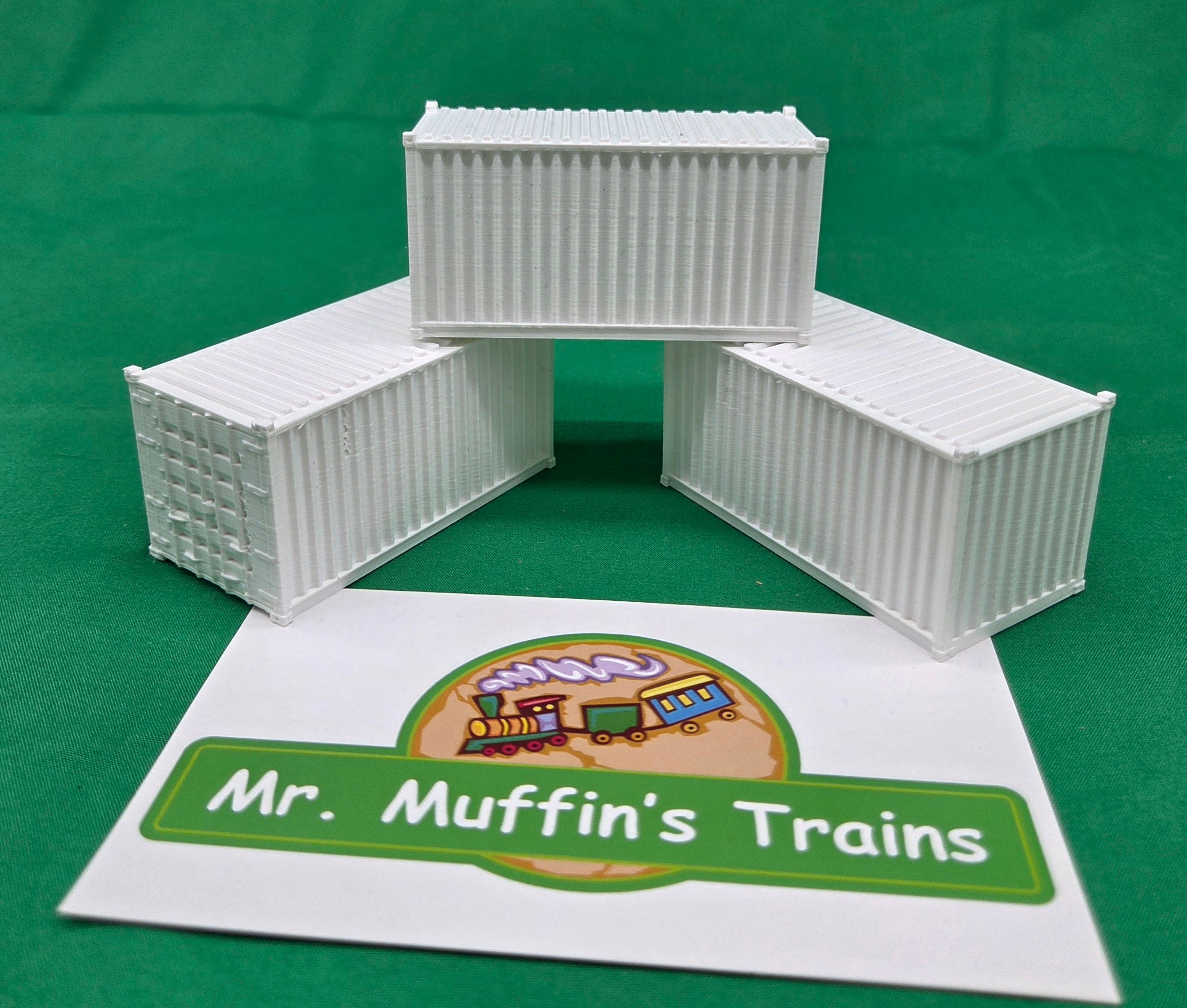 Trackside 3D #L5W - 3D Printed Flat Load - 20' Intermodal Container - White (3-Pack)