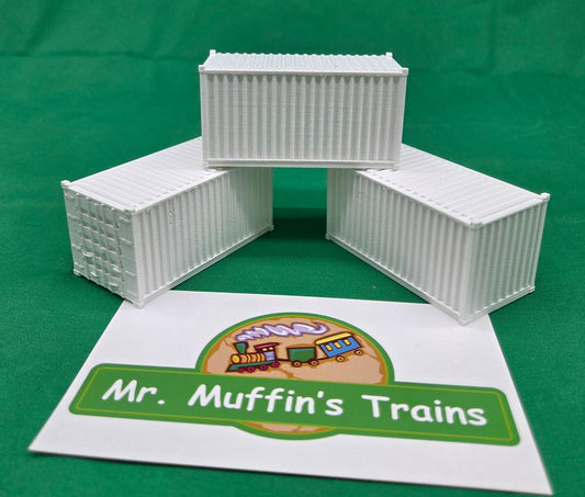 Trackside 3D #L5W - 3D Printed Flat Load - 20' Intermodal Container - White (3-Pack)
