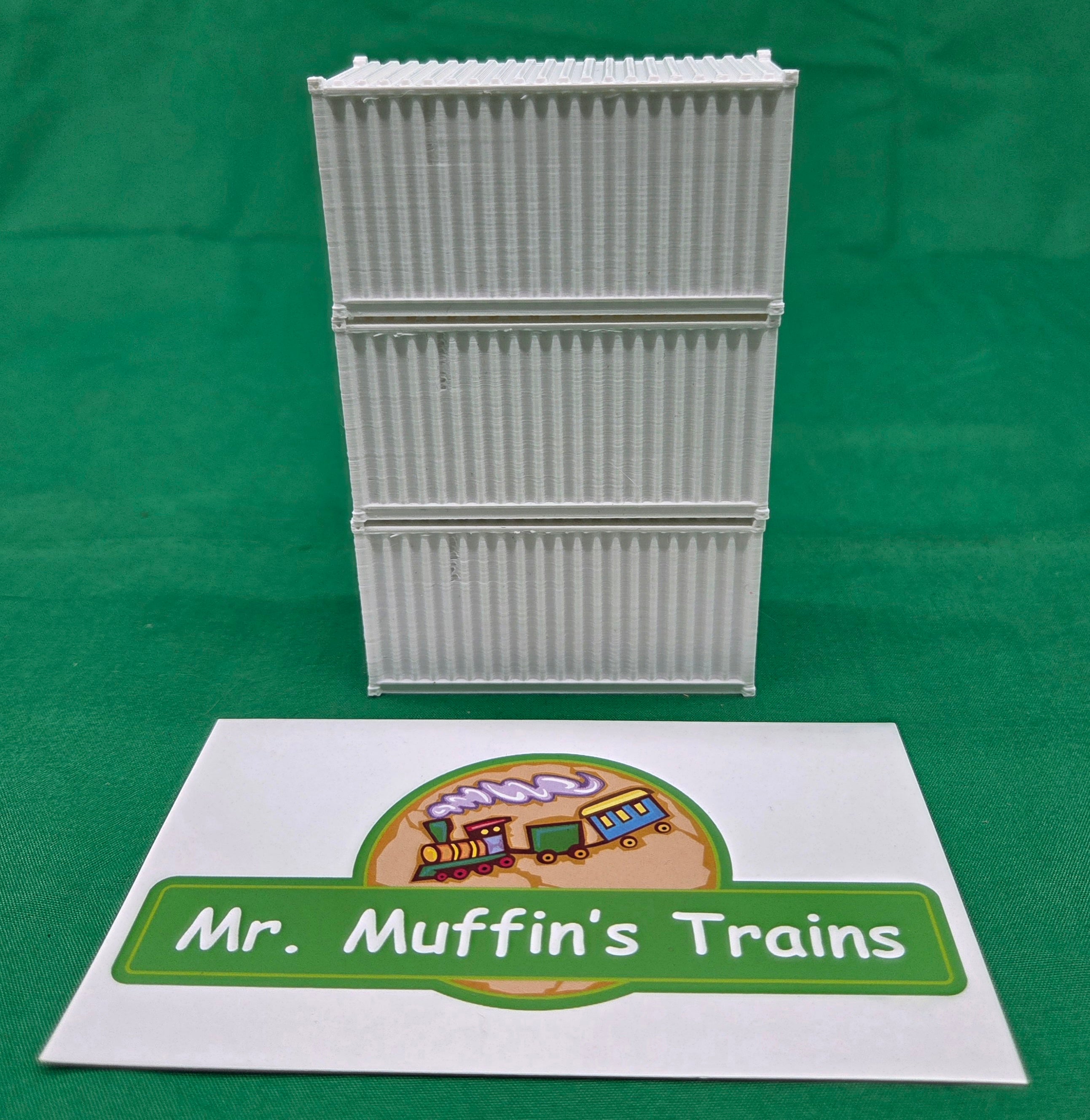 Trackside 3D #L5W - 3D Printed Flat Load - 20' Intermodal Container - White (3-Pack)