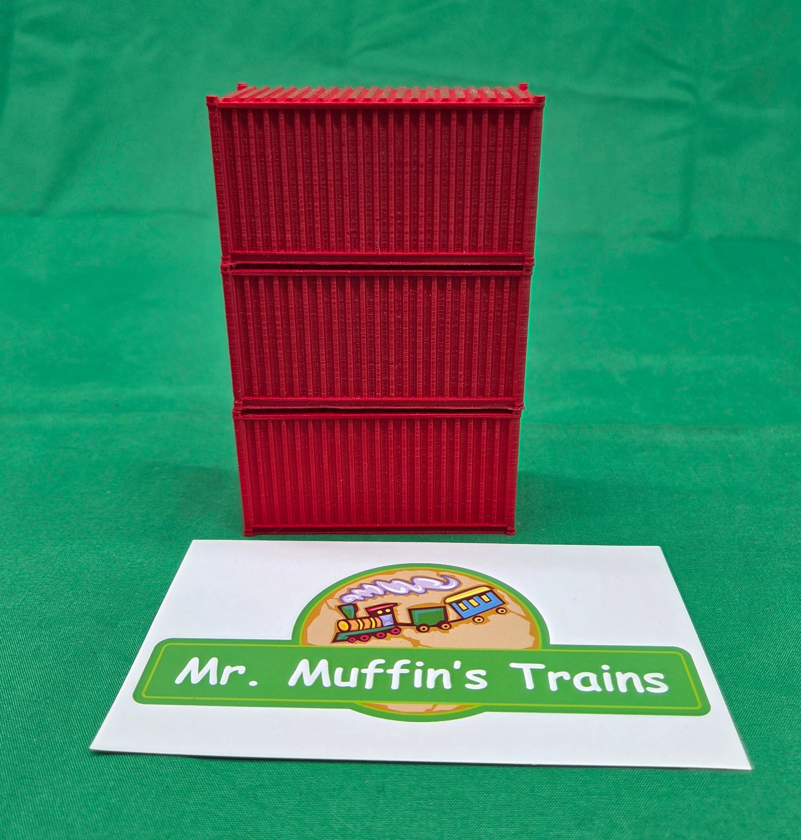 Trackside 3D #L5R - 3D Printed Flat Load - 20' Intermodal Container - Red (3-Pack)