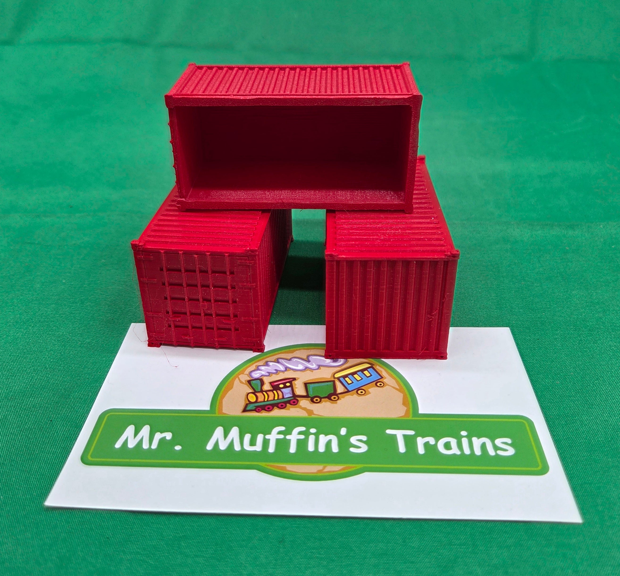 Trackside 3D #L5R - 3D Printed Flat Load - 20' Intermodal Container - Red (3-Pack)