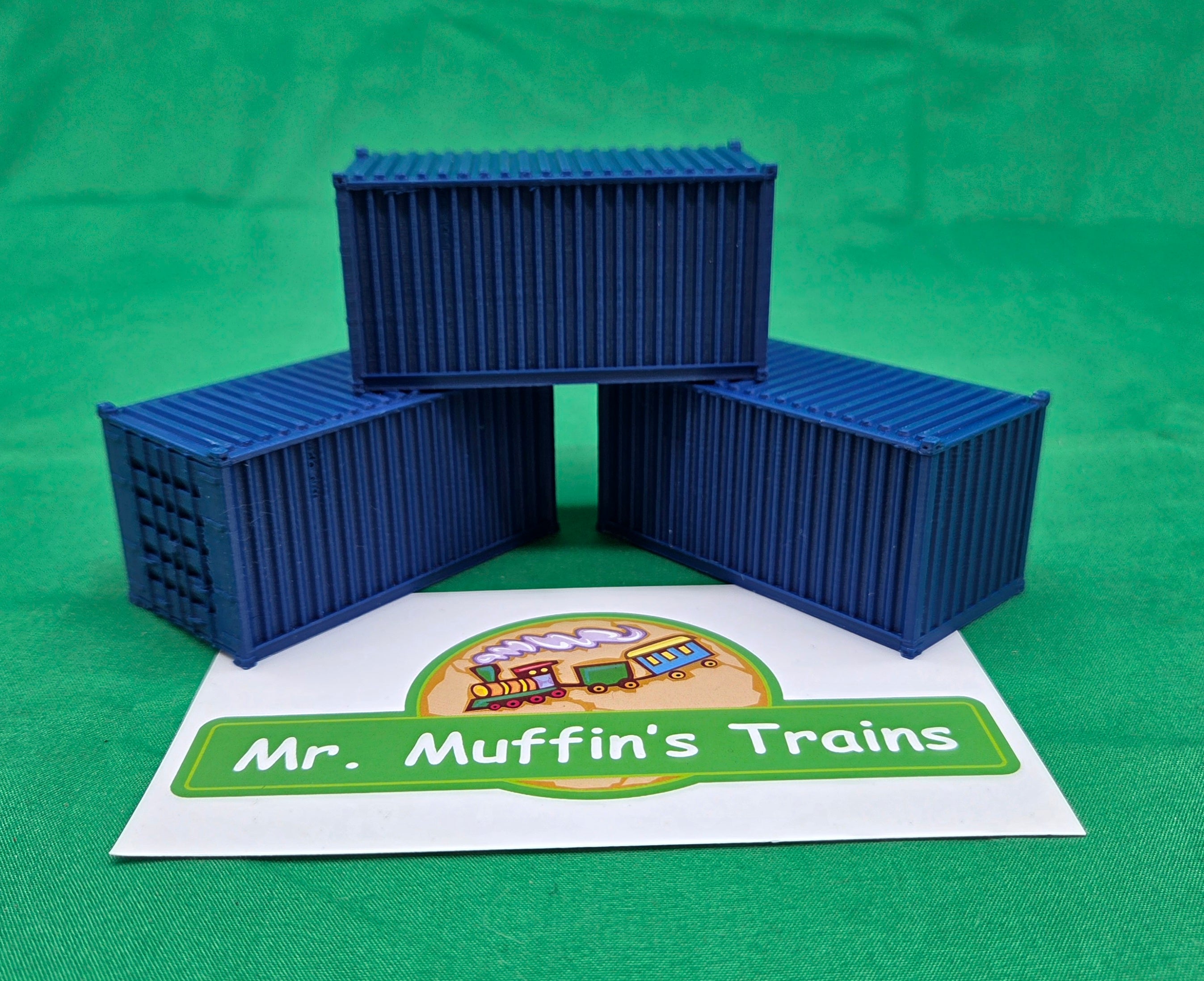 Trackside 3D #L5B - 3D Printed Flat Load - 20' Intermodal Container - Blue (3-Pack)
