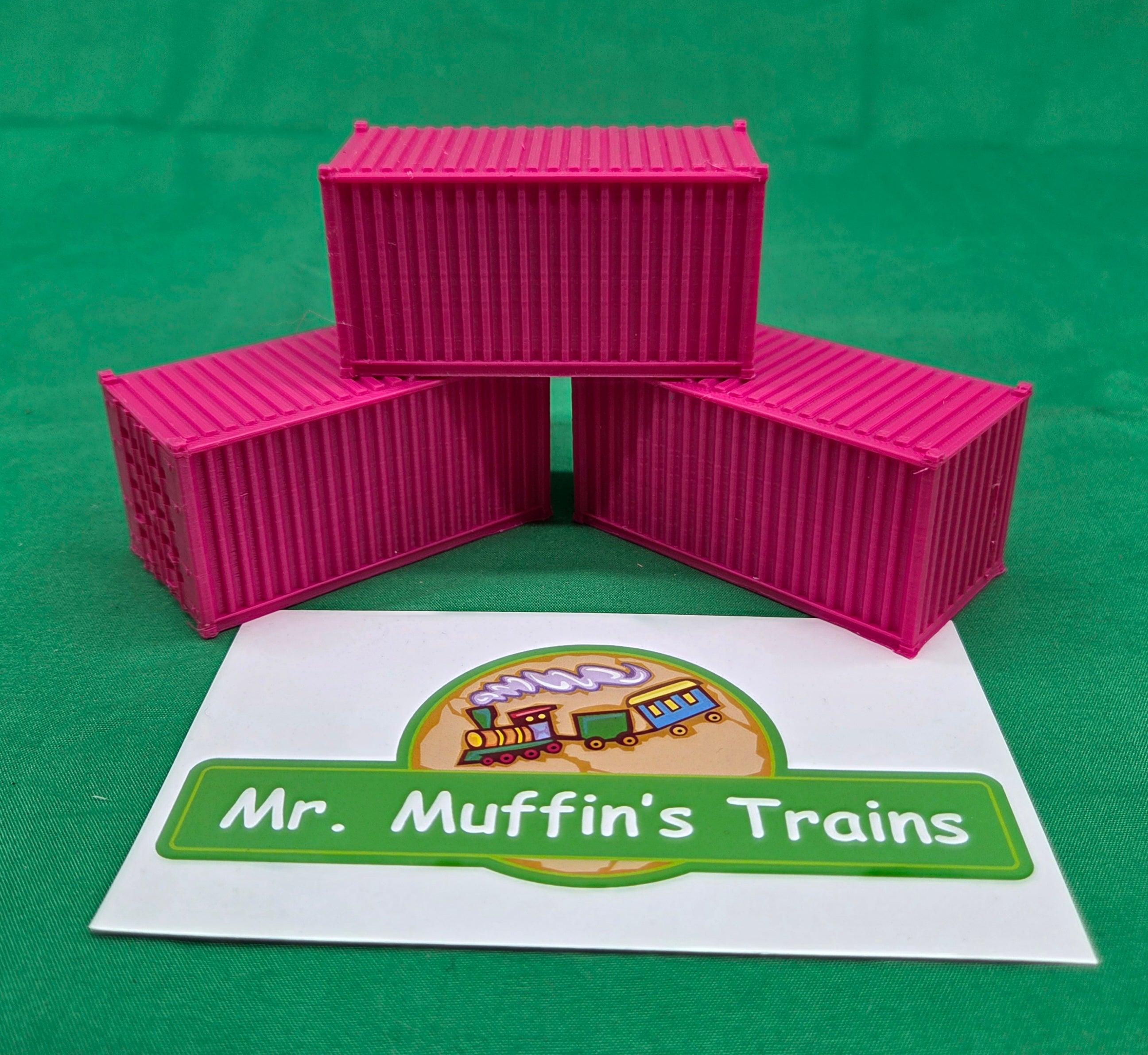Trackside 3D #L5P - 3D Printed Flat Load - 20' Intermodal Container - Pink (3-Pack)