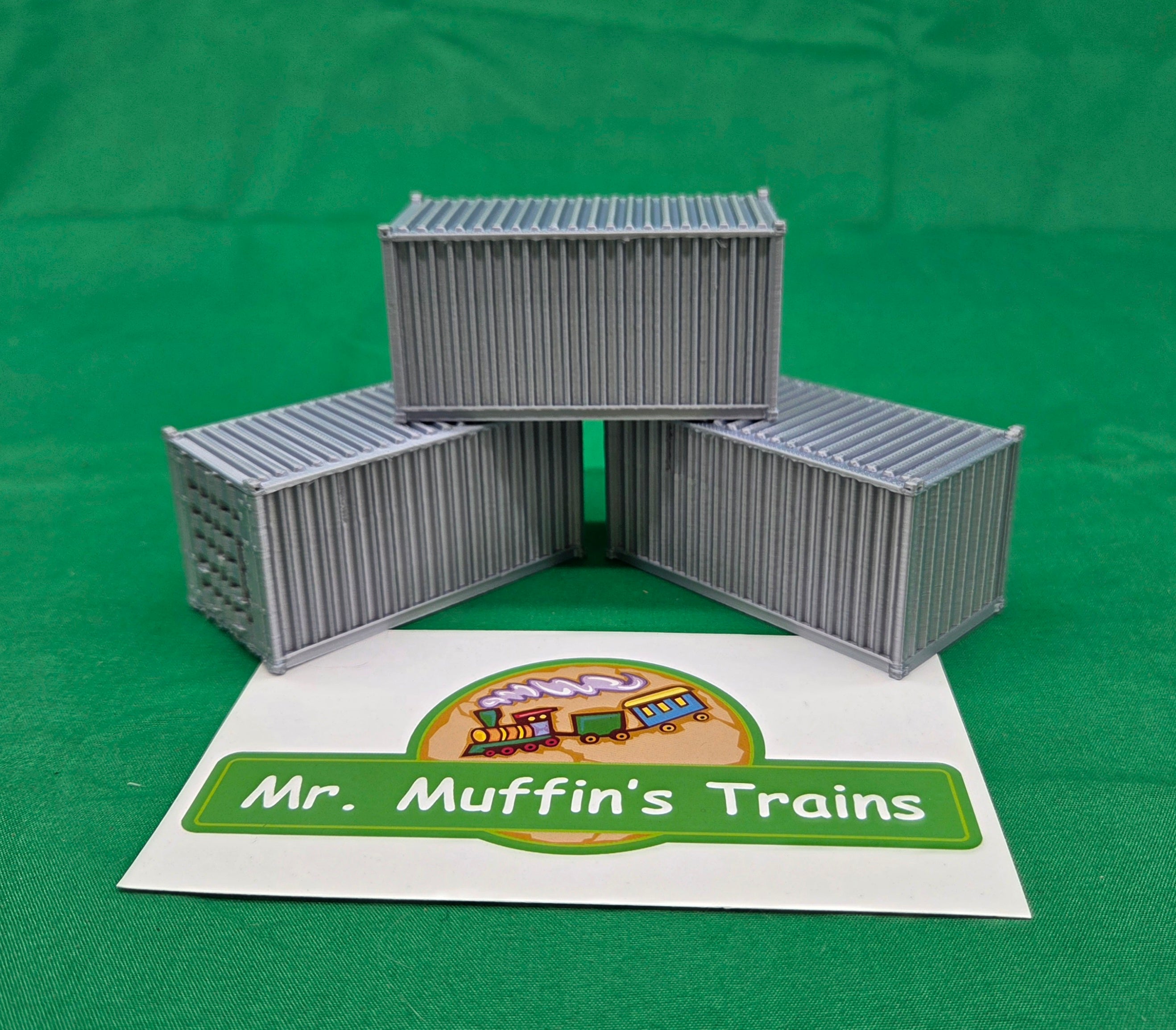 Trackside 3D #L5S - 3D Printed Flat Load - 20' Intermodal Container - Silver (3-Pack)