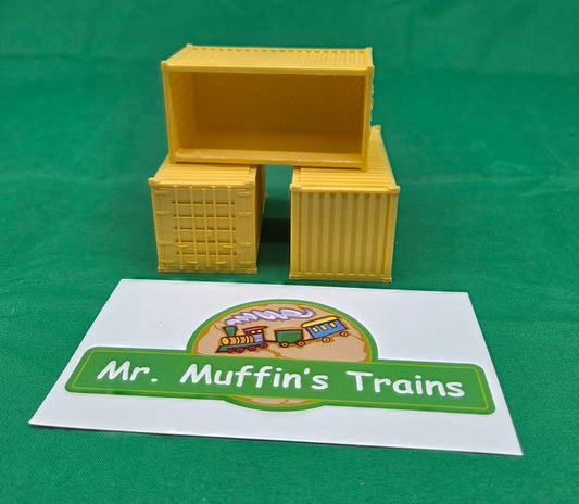 Trackside 3D #L5Y - 3D Printed Flat Load - 20' Intermodal Container - Yellow (3-Pack)