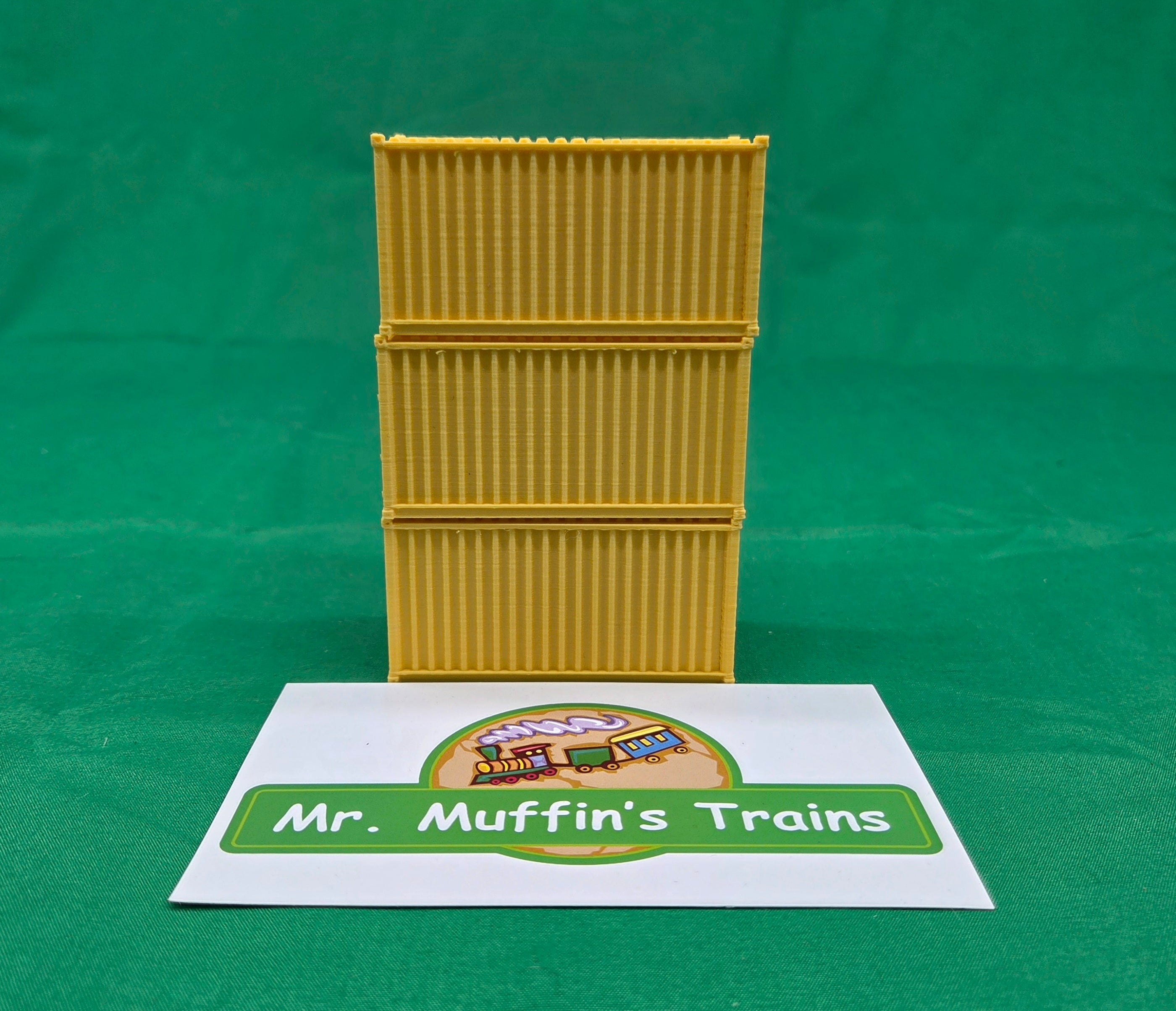 Trackside 3D #L5Y - 3D Printed Flat Load - 20' Intermodal Container - Yellow (3-Pack)