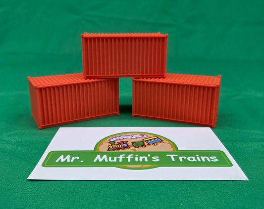 Trackside 3D #L5CO - 3D Printed Flat Load - 20' Intermodal Container - Construction Orange (3-Pack)