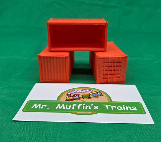 Trackside 3D #L5CO - 3D Printed Flat Load - 20' Intermodal Container - Construction Orange (3-Pack)
