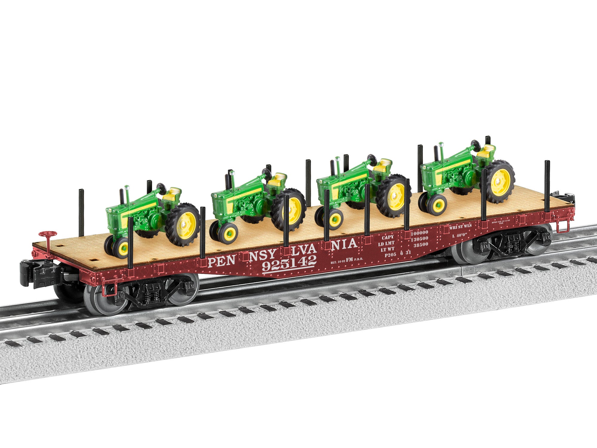 Lionel 2426150 40 Flatcar Pennsylvania W John Deere Tractor Load lionel-2426150-40-flatcar-pennsylvania-w-john-deere-tractor-load