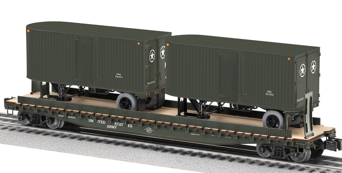 Lionel 2526350 - Flat Car "U.S. Army" w/ 2 Trailers #39500