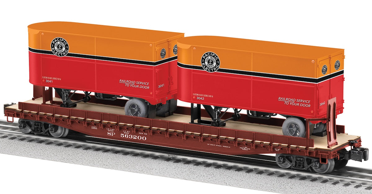 Lionel 2526380 - Flat Car "Pacific Electric" w/ 2 Trailers #563200 - MrMuffin'sTrains
