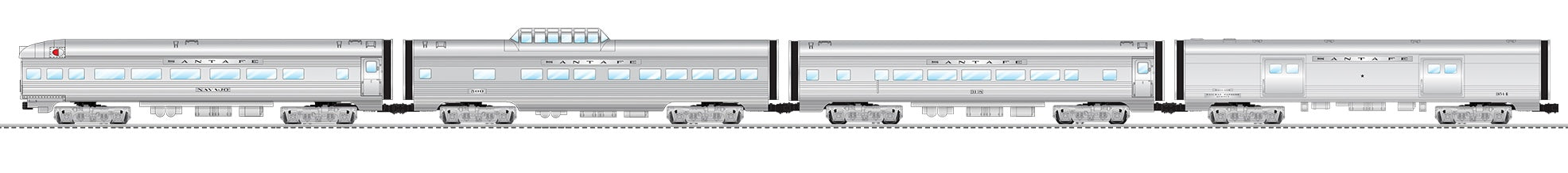 Lionel 2527680 - 15" Aluminum Passenger Car "Santa Fe"  (4-Pack)