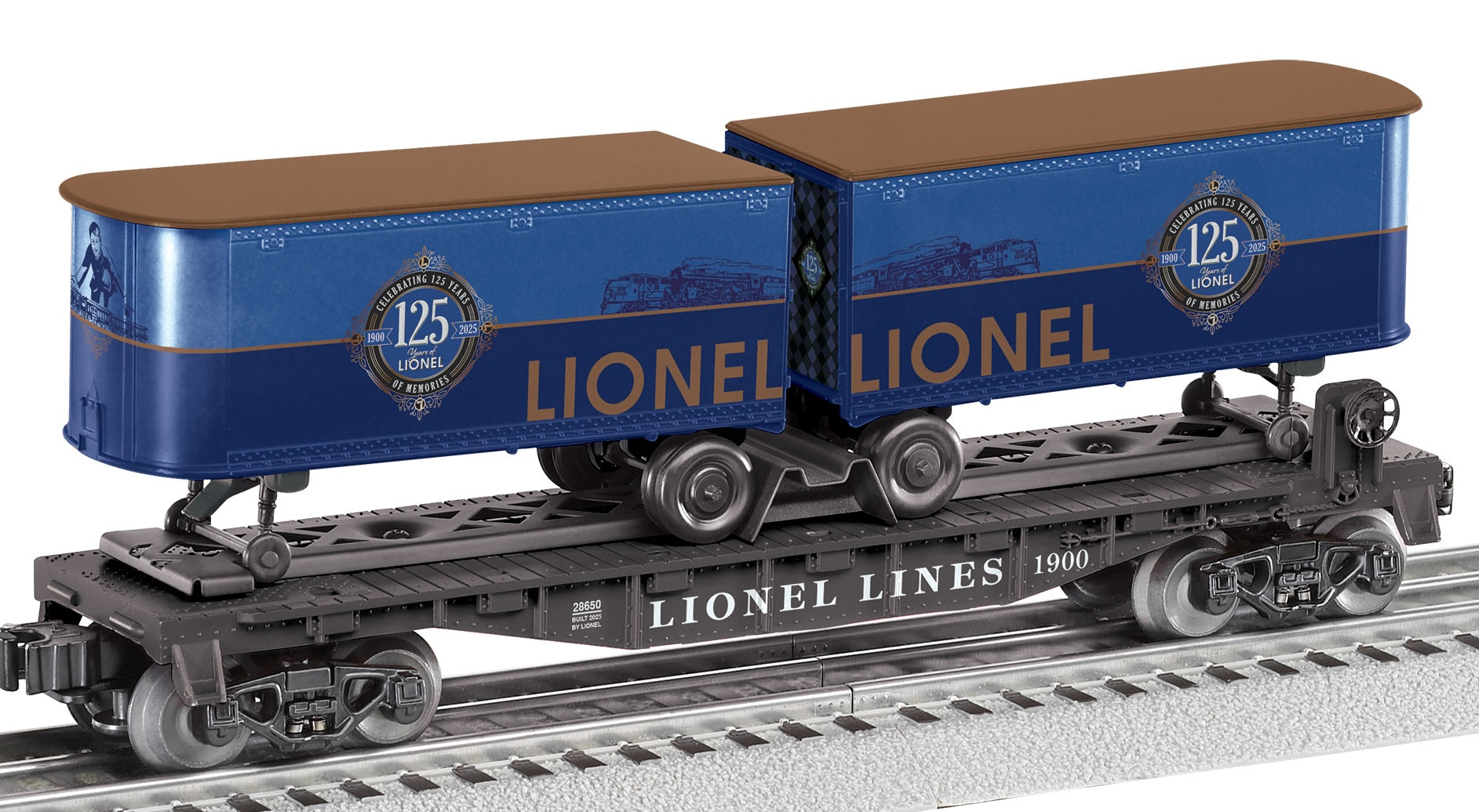 Lionel 2528650 - 125th Anniversary Flatcar w/ Trailers "Hogsmeade" #28560