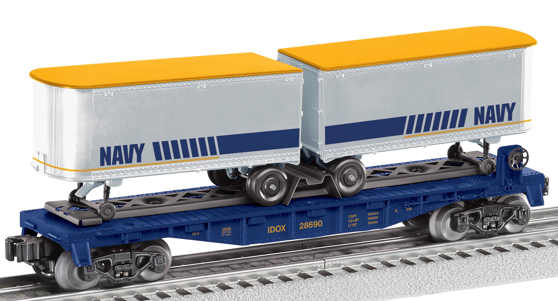 Lionel 2528690 - Flatcar w/ Trailers "Navy" #28690