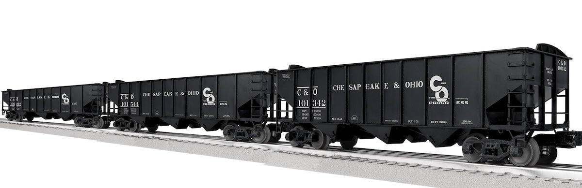 Lionel 2542215 - 3-Bay Hopper w/Peaked Ends "Chesapeake & Ohio" Pack B (3-car) - MrMuffin'sTrains