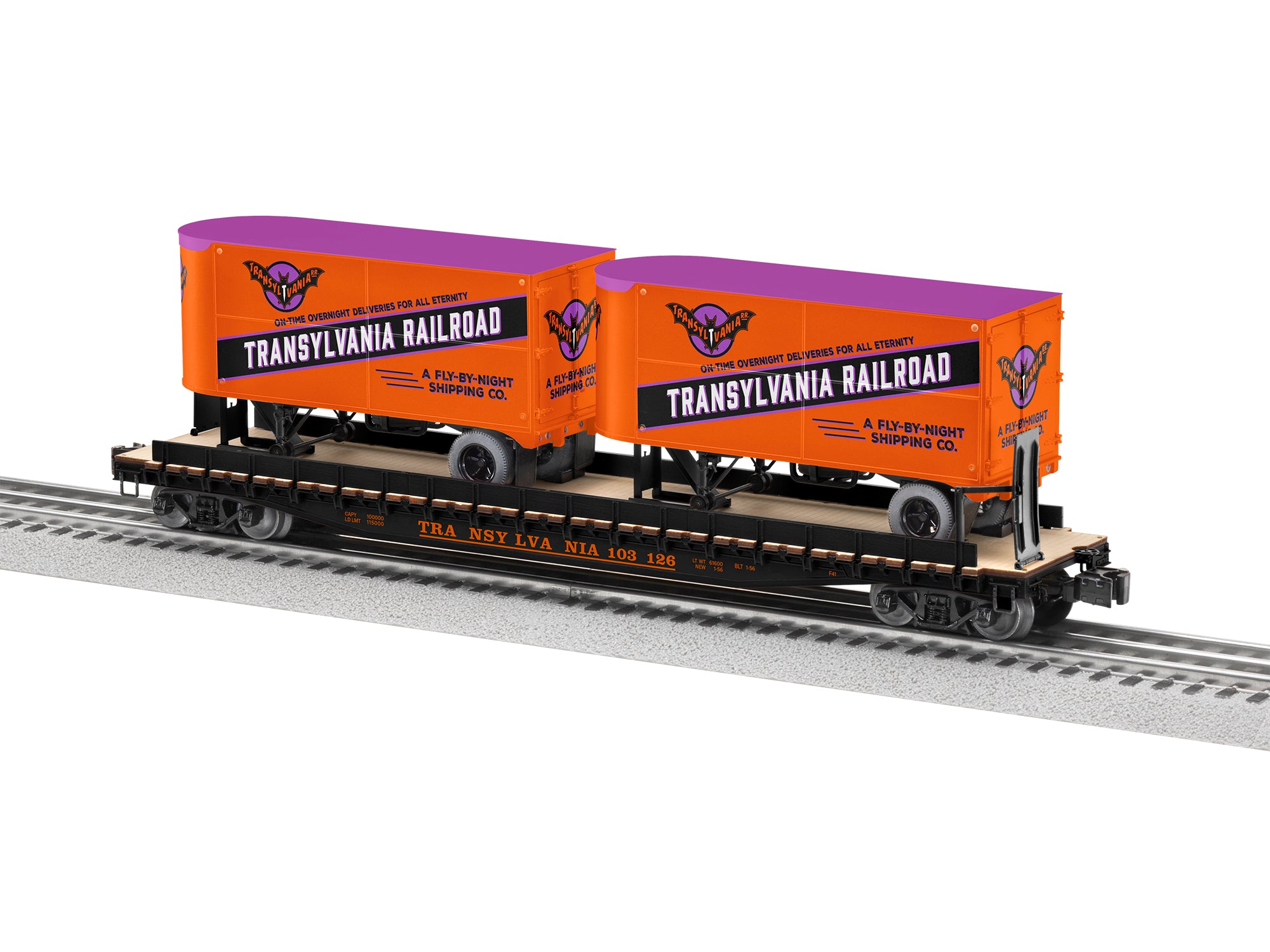 Lionel 2626180 - Transylvania PS-4 Flatcar w/2 20' Trailers #103126