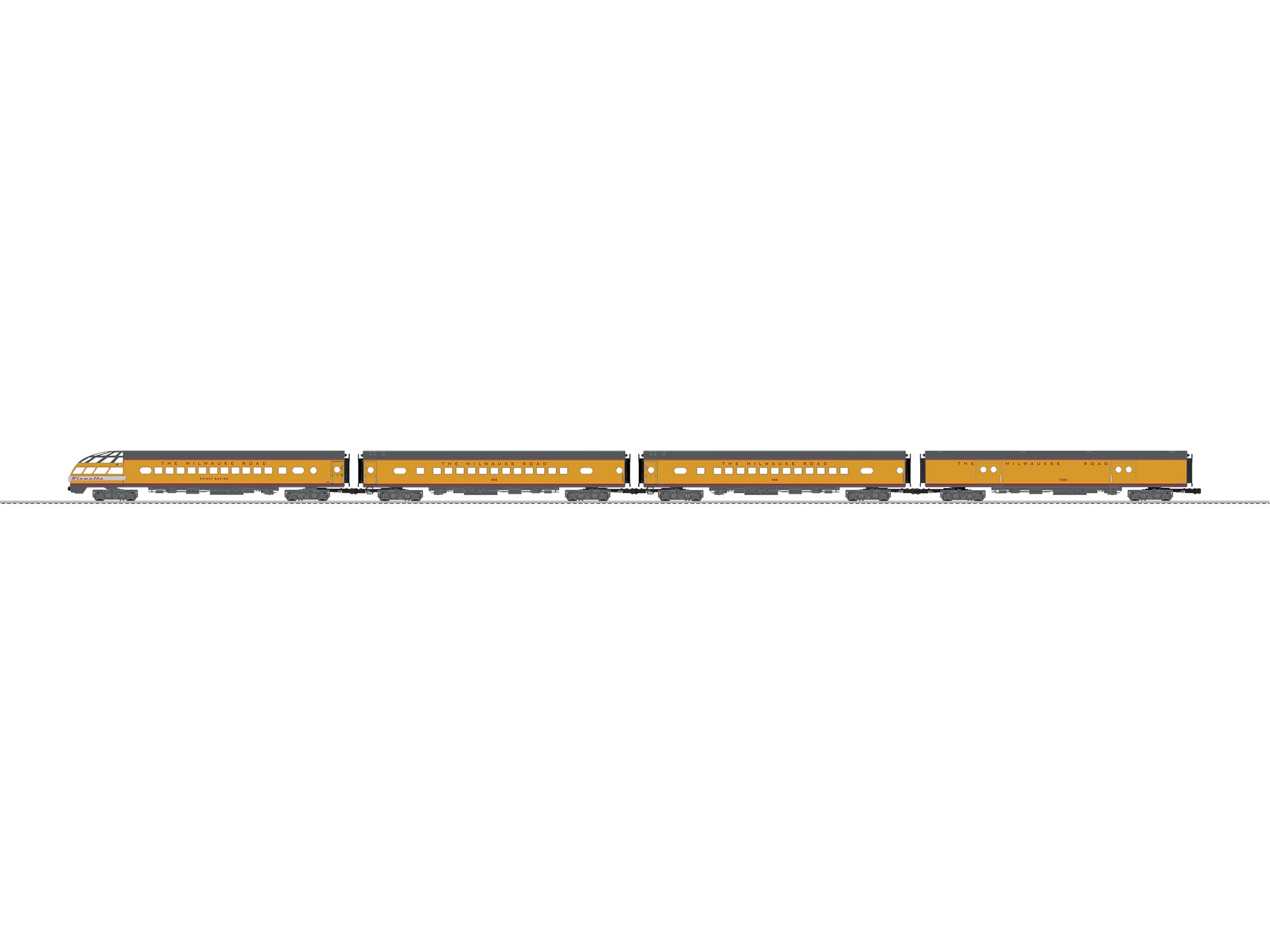 Lionel 2727340 - 18" Aluminum Passenger Car "Milwaukee Road" (4-Car) Hiawatha (Yellow)