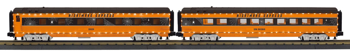 MTH 30-68303 - RailKing - 60’ Streamlined Sleeper/Diner "Halloween" w/ LED Lights (2-Car)