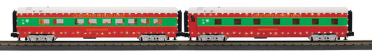 MTH 30-68307 - RailKing - 60’ Streamlined Sleeper/Diner Passenger Car "Christmas" w/ LED Lights (2-Car)