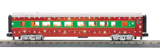 MTH 30-68308 - RailKing - 60’ Streamlined Coach  Car "Christmas" w/ LED Lights