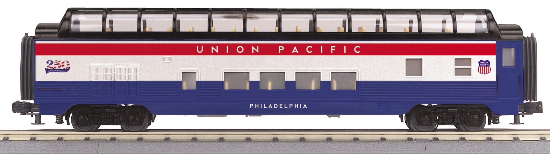 MTH 30-68329 - RailKing - 60’ Streamlined Full-Length Vista Dome Car "Semiquincentennial" #Philadelphia