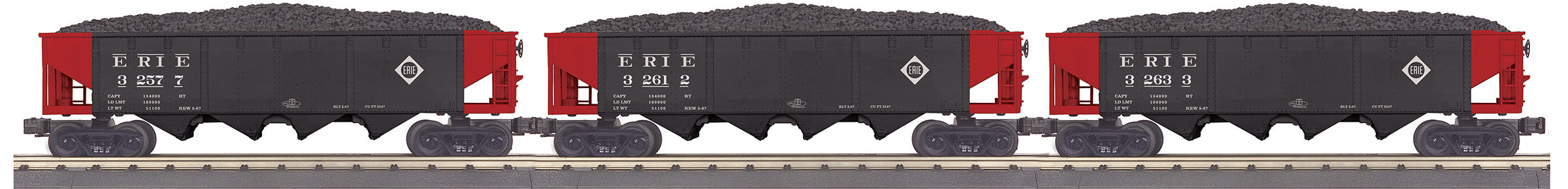 MTH 30-70135 - 4-Bay Hopper Car Set "Erie" (3-Car)